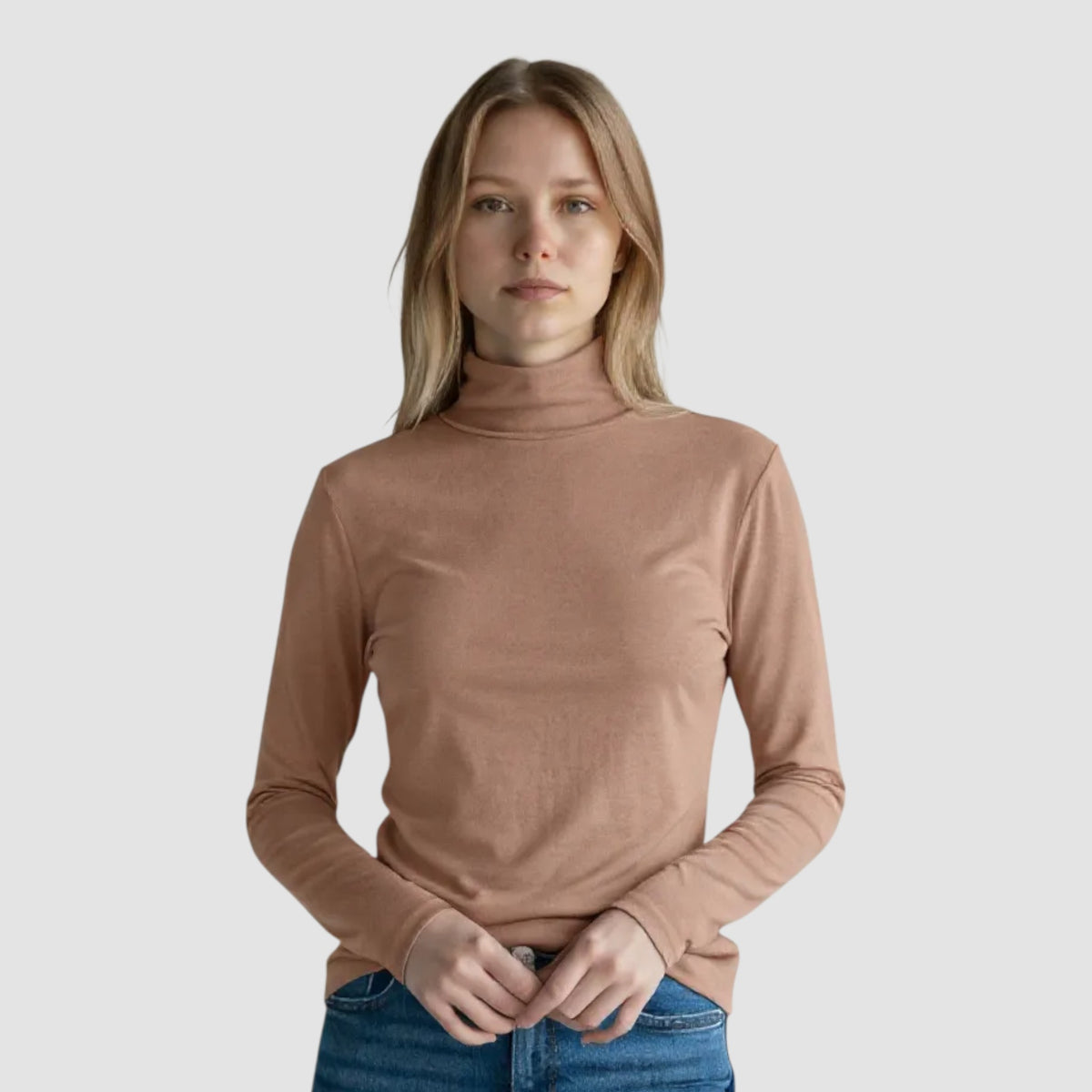 MySublyme Women's 10% Cashmere Turtleneck Base Layer - Tabacco (1410)