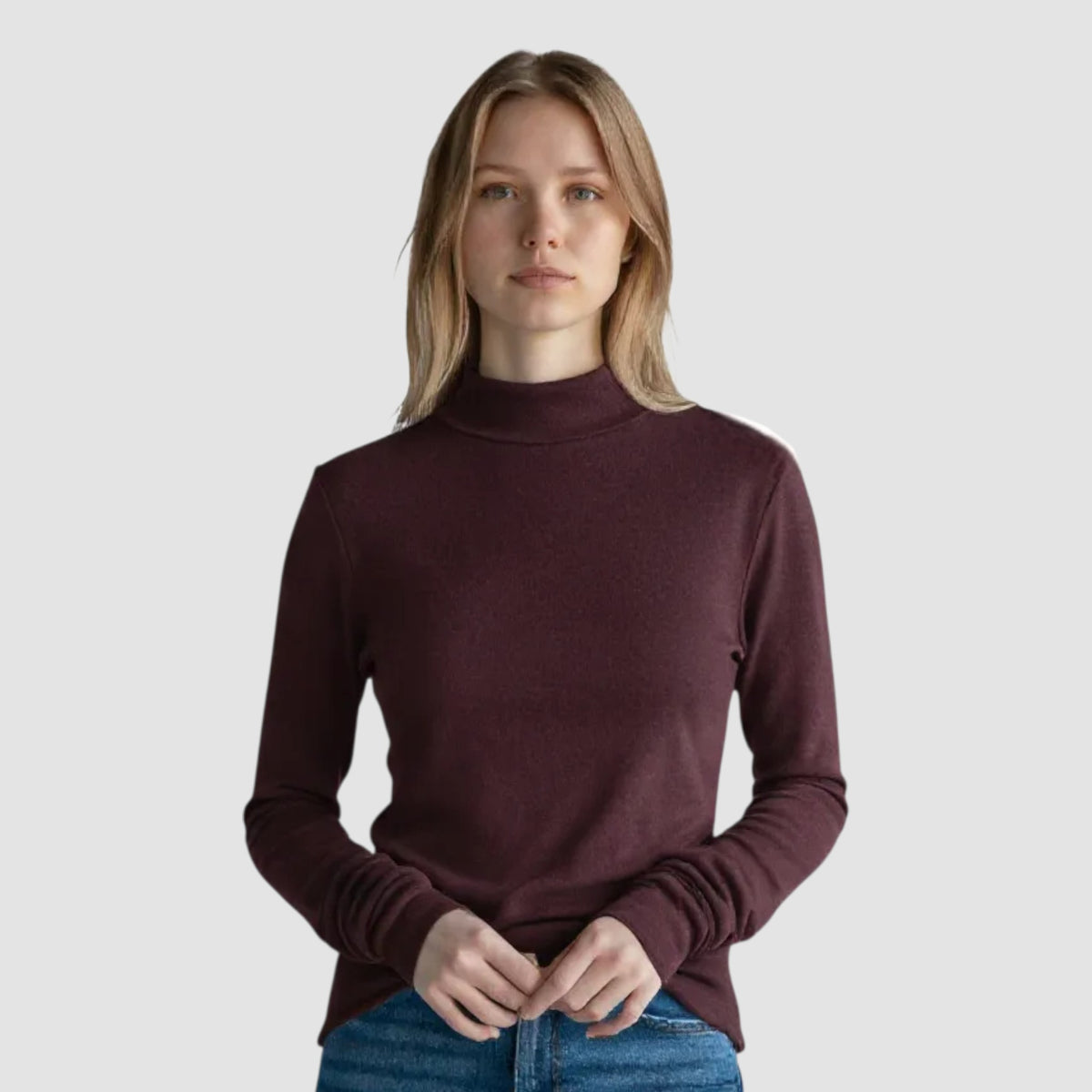 MySublyme Women's 10% Cashmere Mock Turtleneck Base Layer - Brown Purple (1460)
