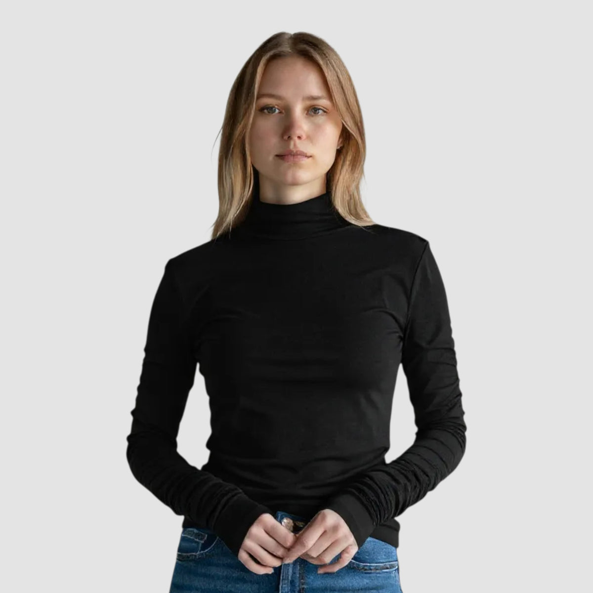 MySublyme Women's 10% Cashmere Mock Turtleneck Base Layer - Black (1460)